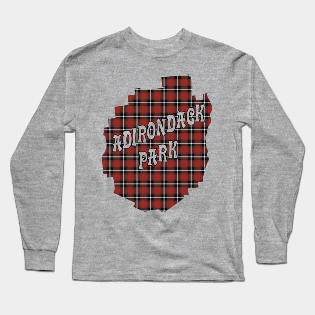 Red Plaid Adirondack Park w/ Text Long Sleeve T-Shirt by Designs by Dro